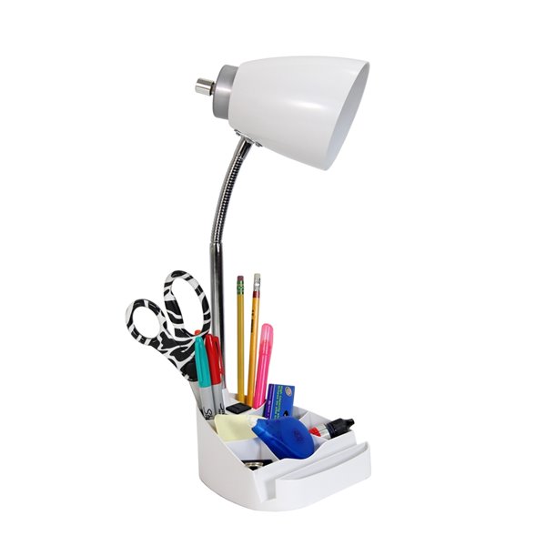 LimeLights Gooseneck Organizer White Desk Lamp with Charging Outlet - 18.5-in