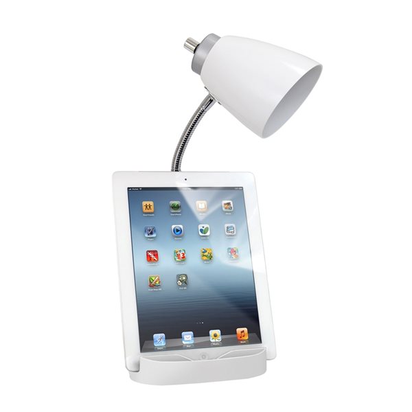 LimeLights Gooseneck Organizer White Desk Lamp with Charging Outlet - 18.5-in