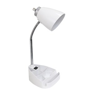 LimeLights Gooseneck Organizer White Desk Lamp with Charging Outlet - 18.5-in