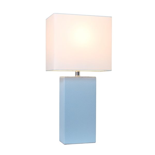 Lampe de table moderne de Elegant Designs en cuir avec abat-jour en tissu blanc, pervenchet, 21 po