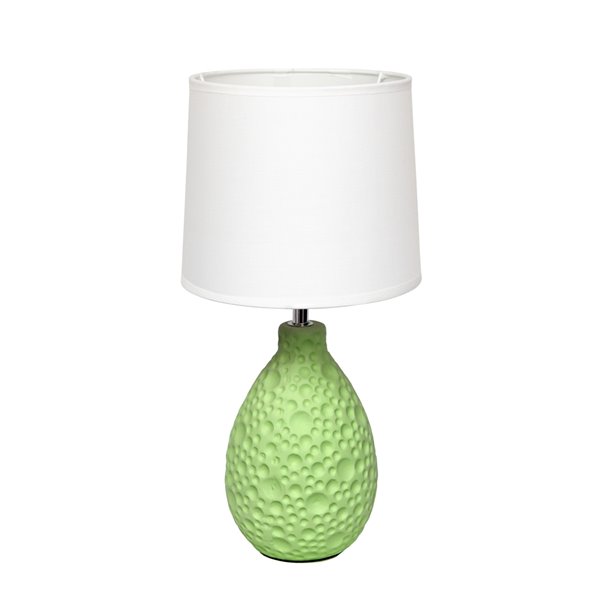 Lampe de table Simple Designs ovale en céramique de stuc texturé à motifs simples, vert et blanc, 14,17 po