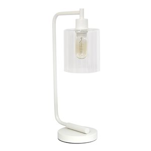 Simple Designs Antique Style Industrial Iron Lantern Desk Lamp with Clear Glass Shade - White - 19-in