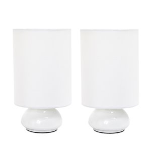 Simple Designs Mini Touch Table Lamp Set with Fabric Shades in White - Set of 2