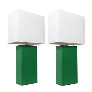 Lampes de table Élégant Designs modernes en cuir avec abat-jour en tissu blanc, vert, ens. de 2