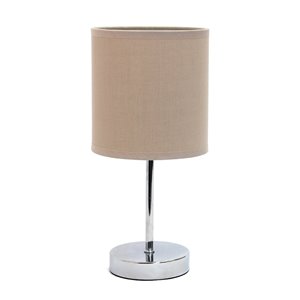 Simple Designs Chrome Mini Basic Table Lamp with Fabric Shade - Chrome and Grey - 11-in