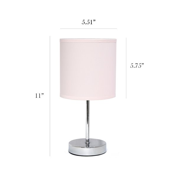 Simple Designs Chrome Mini Basic Table Lamp with Fabric Shade - Chrome and Blush Pink - 11-in