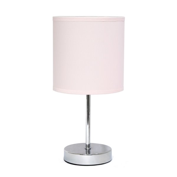 Simple Designs Chrome Mini Basic Table Lamp with Fabric Shade - Chrome and Blush Pink - 11-in