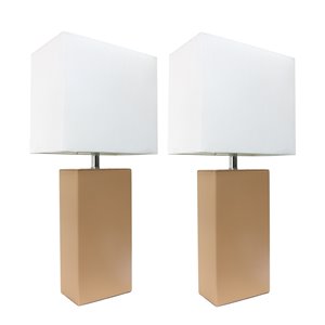 Lampes de table Élégant Designs modernes en cuir beige avec abat-jour en tissu blanc, ens. de 2