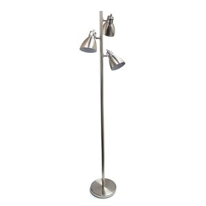 Simple Designs Metal 3-Light Tree Floor Lamp in Brushed Nickel Finish - 63.4-in