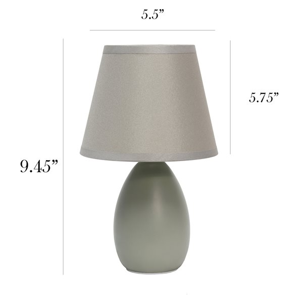 Simple Designs Mini Egg Oval Ceramic Table Lamp - Grey - 9.45-in