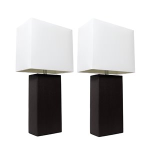 Lampes de table Élégant Designs modernes noir en cuir avec abat-jour en tissu blanc, ens. de 2