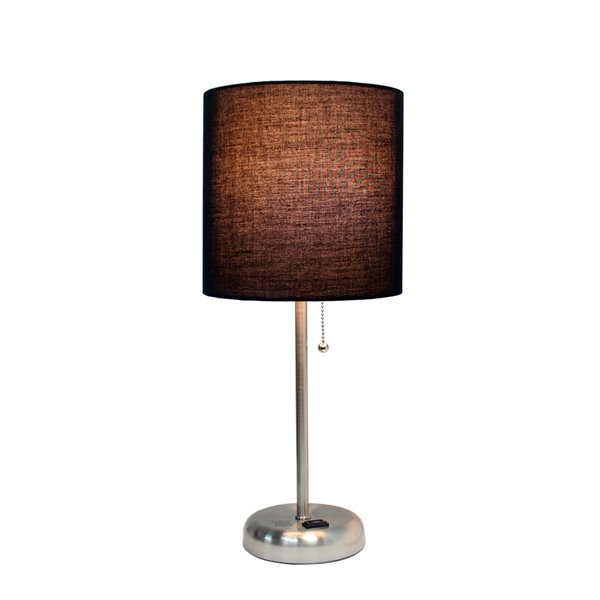 Lampe de table LimeLights  avec sortie de charge et abat-jour en tissu, acier brossé et noir, 19,5 po