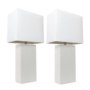 Lampes de table Élégant Designs modernes en cuir avec abat-jour en tissu blanc, ens. de 2