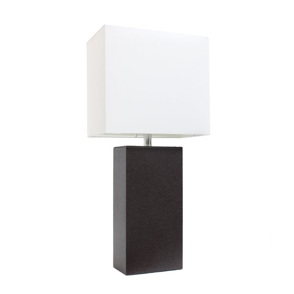 Elegant Designs Modern Leather Table Lamp with White Fabric Shade - Brown - 21-in