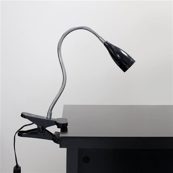 Lampe de bureau LimeLights col de cygne flexible DEL avec pince, noir, 18  po LD2005-BLK