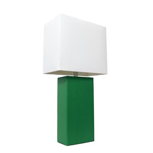 Elegant Designs Modern Leather Table Lamp with White Fabric Shade - Green - 21-in