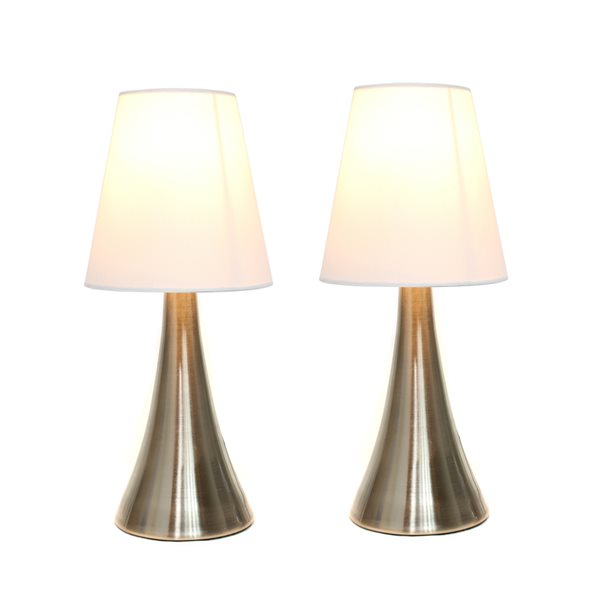 Simple Designs Mini Touch Table Lamp Set with Fabric Shades in White - Set of 2