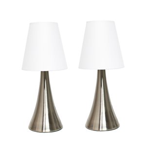 Simple Designs Mini Touch Table Lamp Set with Fabric Shades in White - Set of 2