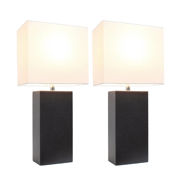 Elegant Designs Modern Leather Table Lamps with White Fabric