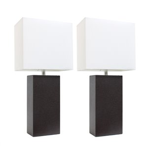 Lampes de table Elegant Designs modernes en cuir avec abat-jour en tissu blanc, expresso, ens. de 2