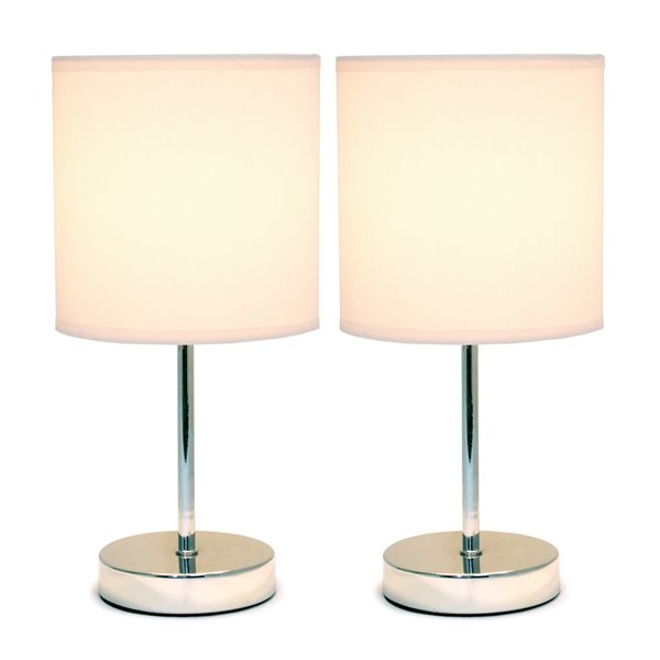 Simple Designs Chrome Mini Basic Table Lamp with Fabric Shade - Pink and Chrome - Set of 2