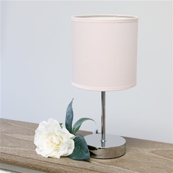 Simple Designs Chrome Mini Basic Table Lamp with Fabric Shade - Pink and Chrome - Set of 2