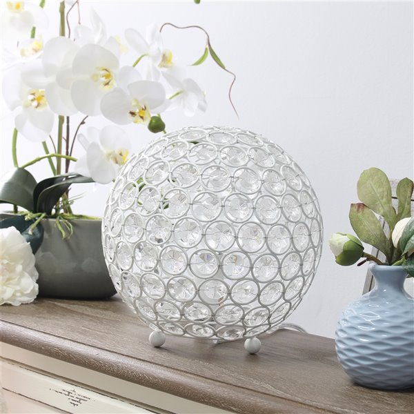 Elegant Designs Elipse 8 Inch Crystal Ball Sequin Table Lamp - White - 8-in