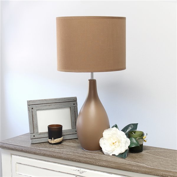 Simple Designs Oval Bowling Pin Base Ceramic Table Lamp - Light Brown - 18.11-in