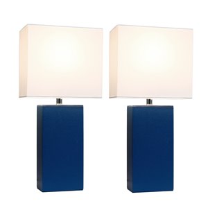 Lampes de table Élégant Designs modernes bleues en cuir avec abat-jour en tissu blanc, ens. de 2