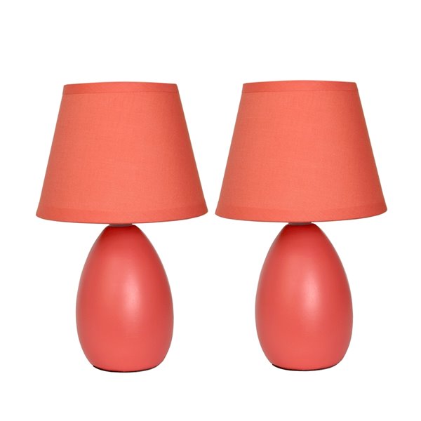 Simple Designs Mini Egg Oval Ceramic Table Lamp White - Set of 2