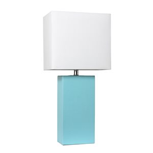 Lampe de table moderne de Elegant Designs en cuir avec abat-jour en tissu blanc, aqua, 21 po