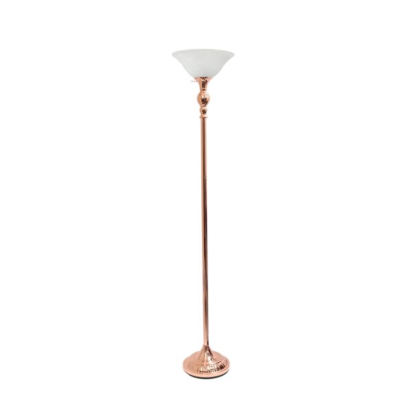 Elegant Designs 1 Light Torchiere Floor Lamp with Marbleized White Glass Shade - 71-in