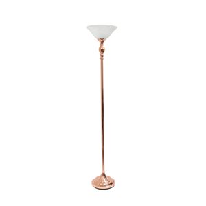 Lampe torchère Elegant Designs, abat-jour en verre blanc marbré et or rose, 71 po