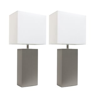 Lampes de table Élégant Designs modernes en cuir avec abat-jour en tissu blanc, gris, ens. de 2