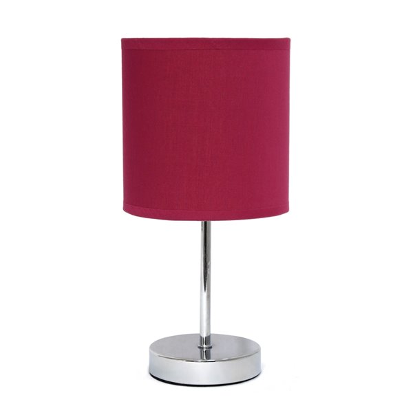 Mini lampe de table Simple Designs base avec abat-jour en tissu, chrome et rouge vin, 11 po