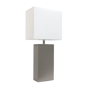 Elegant Designs Modern Leather Table Lamp with White Fabric Shade - Grey - 21-in