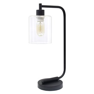 Simple Designs Antique Style Industrial Iron Lantern Desk Lamp with Clear Glass Shade - Black - 19-in