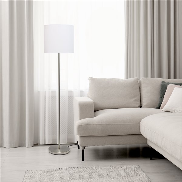 Simple Designs Brushed Nickel Drum Shade Floor Lamp - 58-in