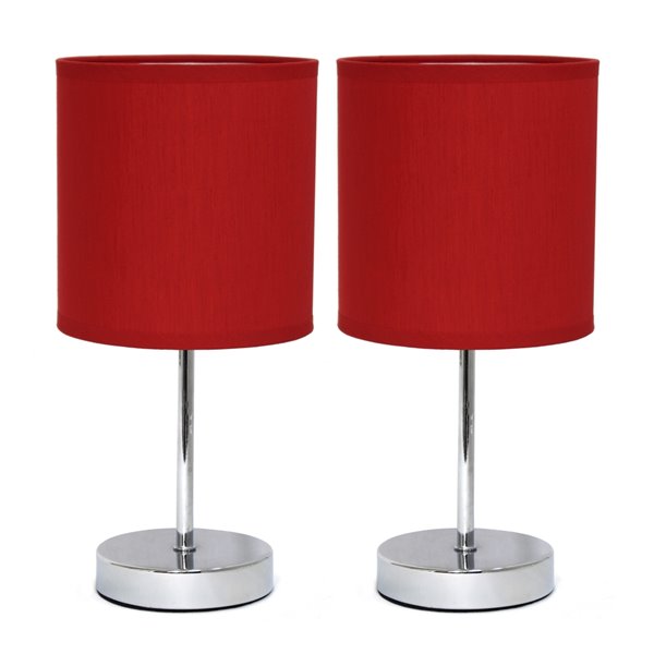 Simple Designs Chrome Mini Basic Table Lamp with Fabric Shade - Red and Chrome - Set of 2