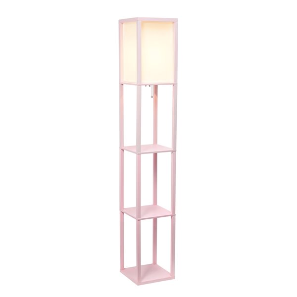 Simple Designs Floor Lamp Etagere Organizer Storage Shelf with Linen Shade