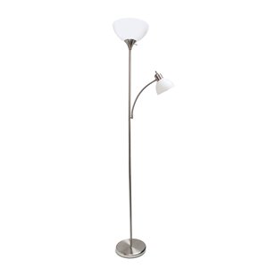 Lampe de plancher Simple Designs avec lumière de lecture, nickel brossé, 71 po