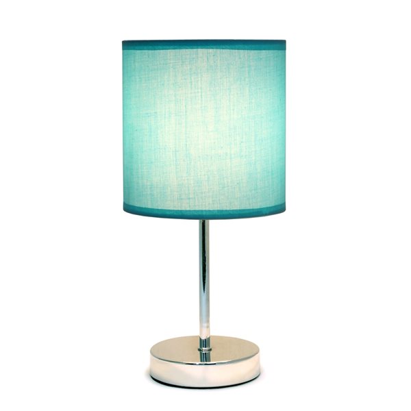 Mini lampe de table Simple Designs de base chromée avec abat-jour en tissu, bleu, 11 po