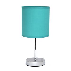 Mini lampe de table Simple Designs de base chromée avec abat-jour en tissu, bleu, 11 po