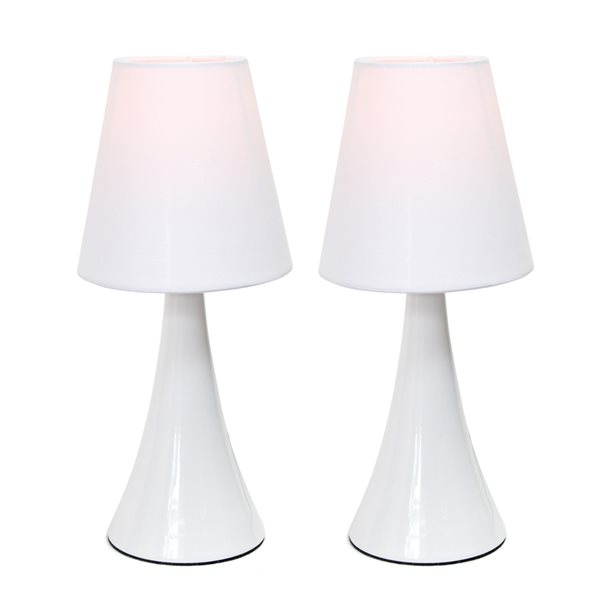 Simple Designs Mini Touch Table Lamp Set with Fabric Shades in White - Set of 2