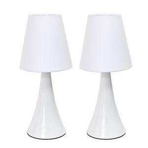 Simple Designs Mini Touch Table Lamp Set with Fabric Shades in White - Set of 2