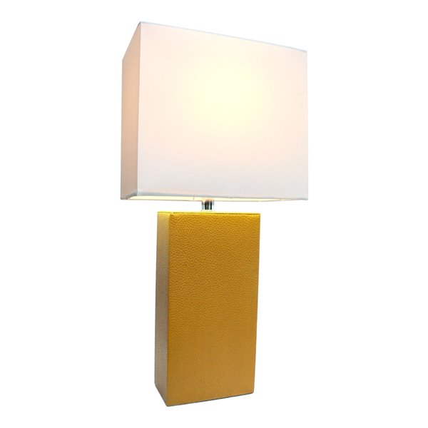 Elegant Designs Modern Leather Table Lamp with White Fabric Shade - Tan - 21-in