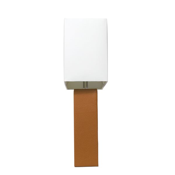 Elegant Designs Modern Leather Table Lamp with White Fabric Shade - Tan - 21-in