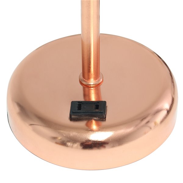 LimeLights Rose Gold Stick Lamp with Charging Outlet and Fabric Shade - Pink Gold and White - 19.5-in