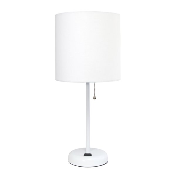 LimeLights White Stick Lamp with Charging Outlet and Fabric Shade - White - 19.5-in