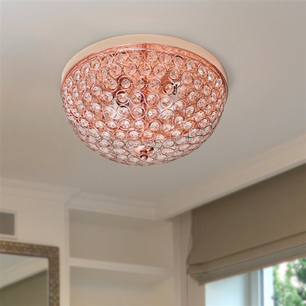 Elegant Designs 2 Light Elipse Crystal, Rose Gold Flush Mount Ceiling Light
